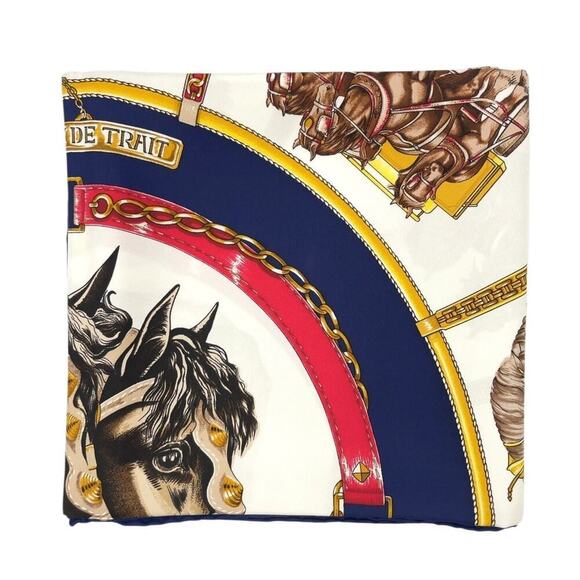 Hermes Carré 90 CHEVAUX DE TRAIT Navy x Multicolor Silk Scarf New W/Box - Picture 9 of 16